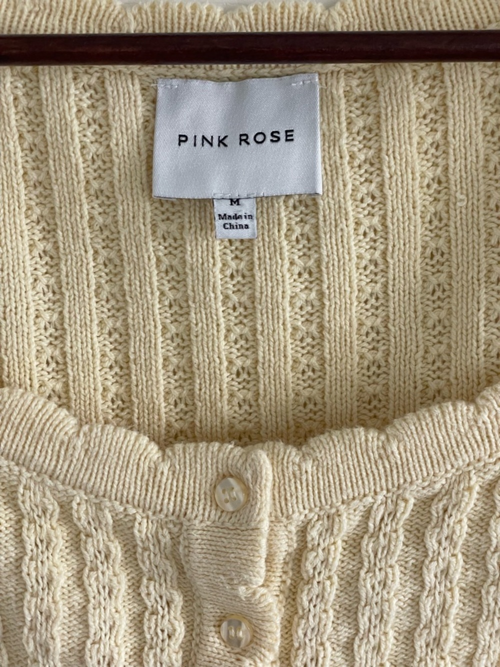 Pink Rose Butter Yellow Cable Knit Cardigan Cropped Spring Romantic Blouse - Picture 2 of 5